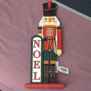 Classic Red and Green Nutcracker with Noel Sign